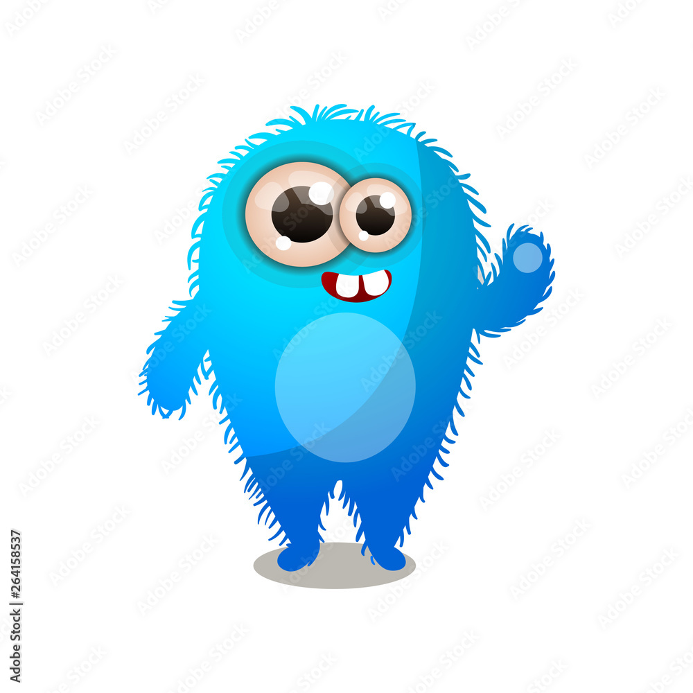 Obraz premium Cute blue puffy soft monster say hello to all children
