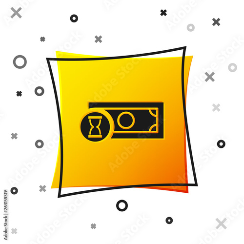 Black Fast payments icon isolated on white background. Fast money transfer payment. Financial services, fast loan, time is money, cash back concept. Yellow square button. Vector Illustration