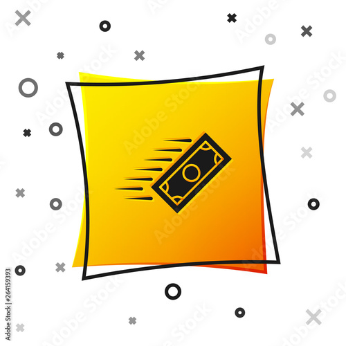 Black Fast payments icon isolated on white background. Fast money transfer payment. Financial services, fast loan, time is money, cash back concept. Yellow square button. Vector Illustration