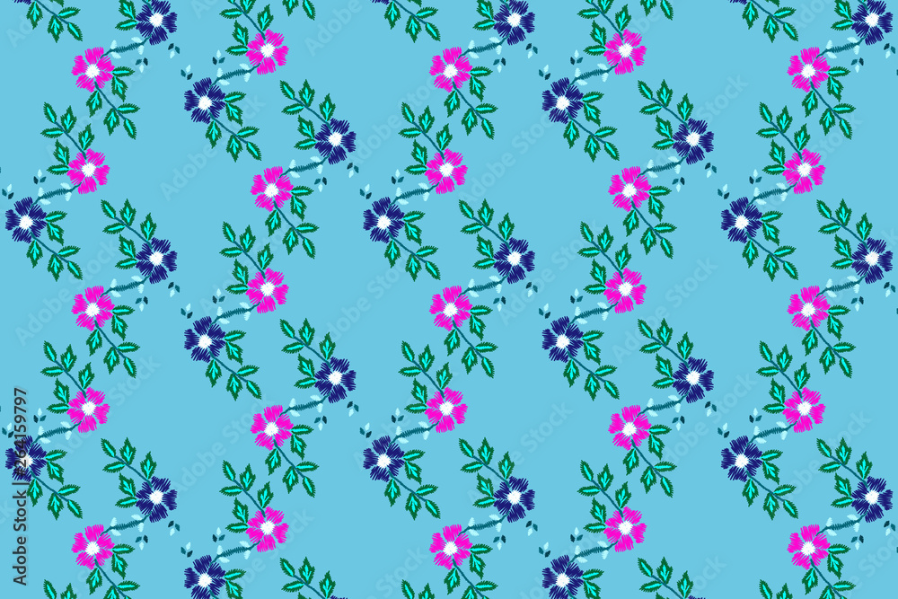 Seamless Floral Blue Background Vector Pattern