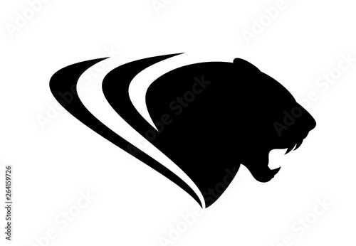 roaring black panther profile head - vector silhouette design