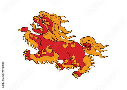 Red Asian Dragon icon vector. Tibetan red dragon design element. Mythical dragon symbol on a white background. Red dragon clip art