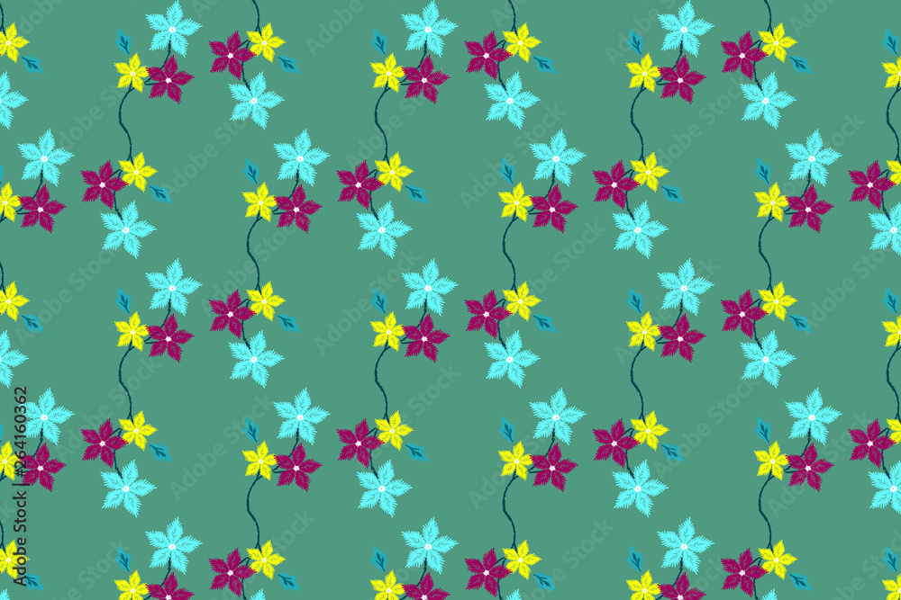 Seamless Background With Blue, Pink, Yellow Flowers Seamless Background With Blue, Pink, Yellow Flowers