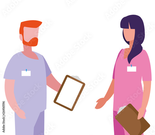 couple medicine workers with uniform characters