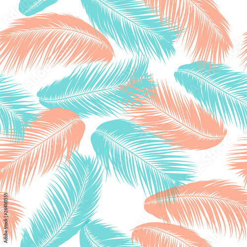 Vector Coconut Tree. Tropical Seamless Pattern with Palm Leaf. Exotic Jungle Plants Abstract Background. Simple Silhouette of Tropic Leaves. Trendy Coconut Tree Branches for Textile  Fabric  Wallpaper