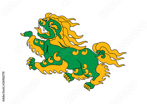 Green orange Asian Dragon vector. Tibetan green dragon. Mythical dragon on a white background. Green dragon clip art