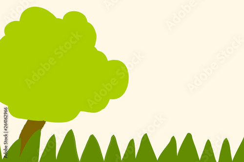 Summer illustration with abstract tree and grass in green colors with space for text.