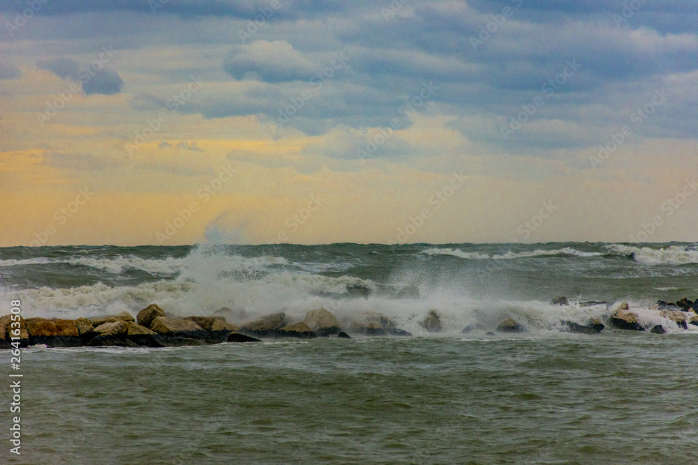 Italy, Bari, view of the seafront with rough sea.