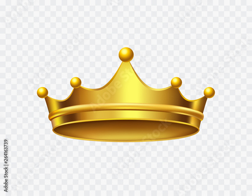 Crown of king isolated on transparent background. Gold royal icon. Vector golden corona template.