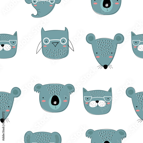 Photography Vector seamless pattern with cute doodle animals