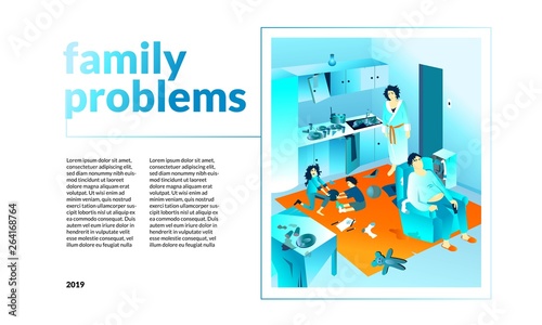 Mess in the kitchen concep. isometric illustration