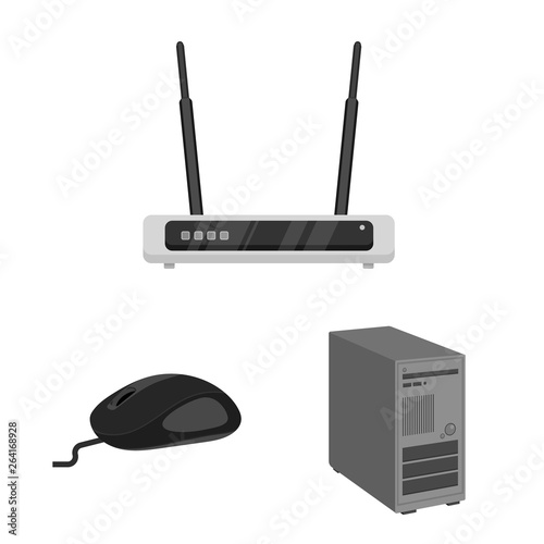 Vector illustration of laptop and device icon. Set of laptop and server vector icon for stock.