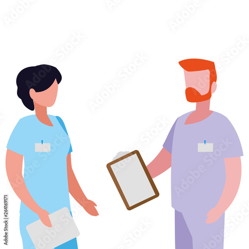 couple medicine workers with uniform characters
