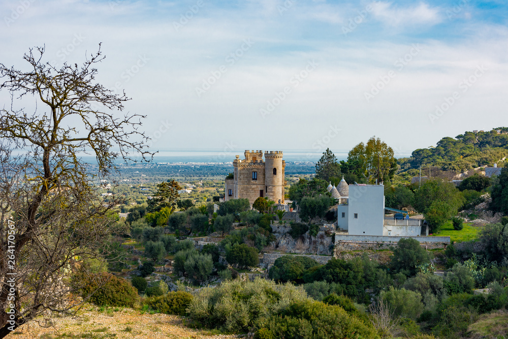 Italy, Ostuni, view of the coast and the countryside from the viewpoint of the city