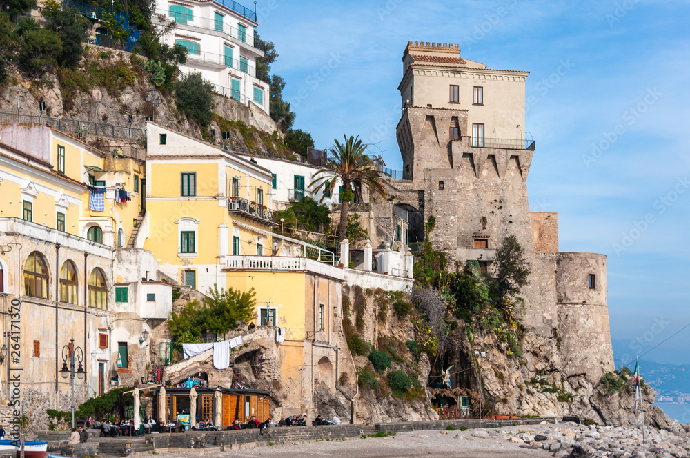 Seafront of Cetara, ancient country of Amalfi Coast in southern Italy 