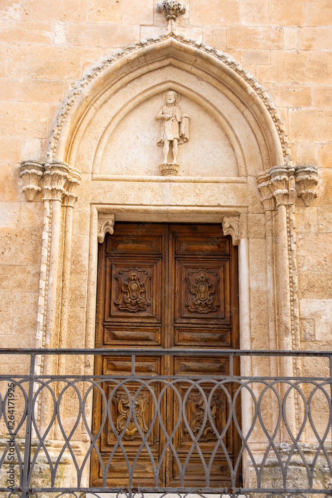 Italy, Ostuni, facade of the cathedral. Detail of the entrance.