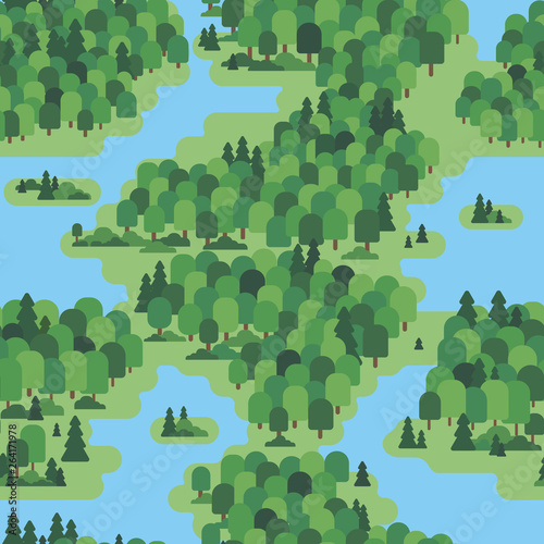 Forest in flat style. Seamless pattern forest, trees, trees, bushes for cards, for textiles, for backgrounds