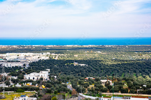 Italy, Ostuni, view of the historic center located on a hill.