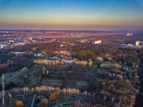 Fototapeta Naklejka Na Ścianę i Meble -  Aerial view of drone flying over city