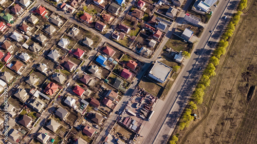Aerial drone flight over a suburban community
