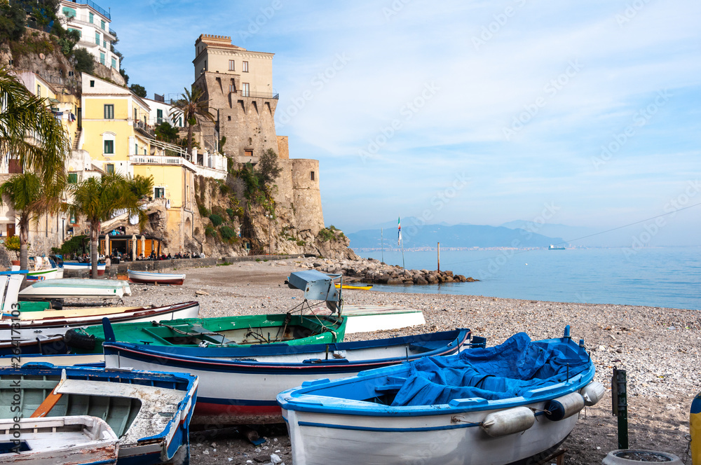 Seafront of Cetara, ancient country of Amalfi Coast in southern Italy 