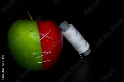 fresh apples on black backgroundgreen and red Apple on a black background Wallpapers, healthy food