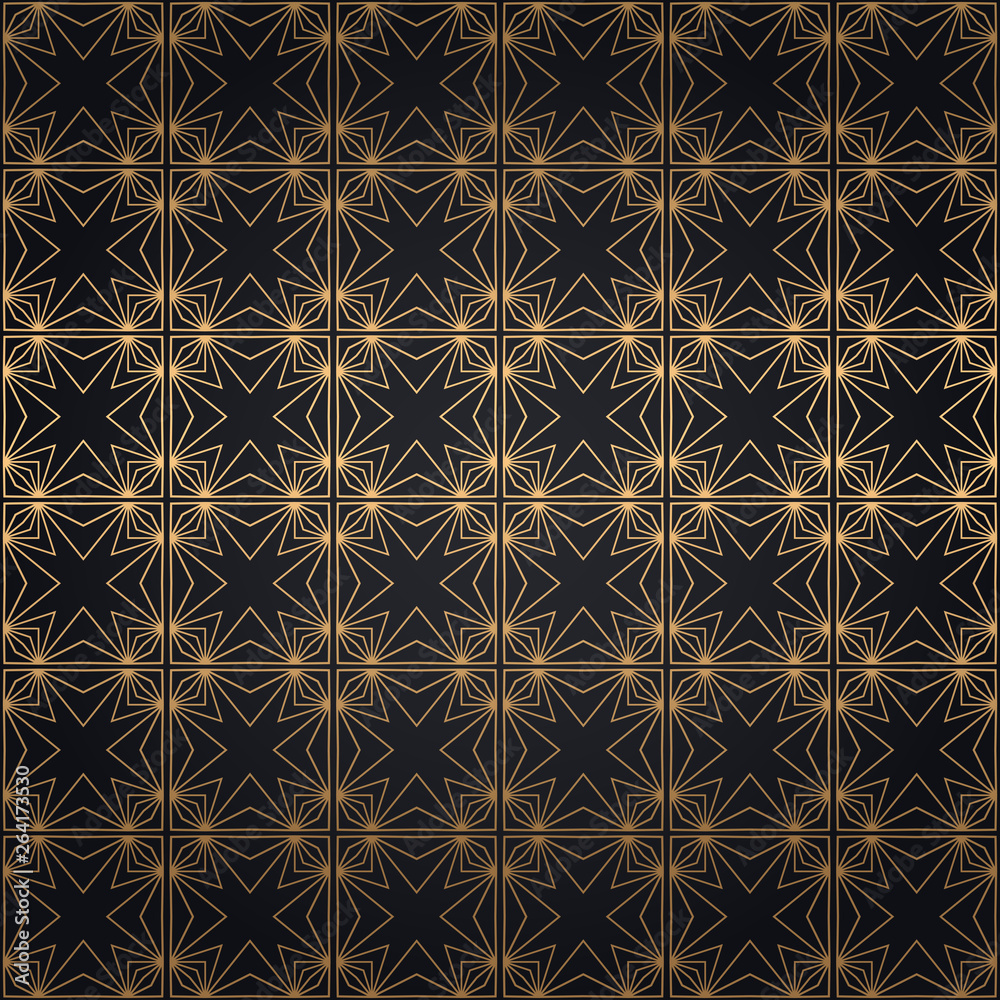 Luxury art deco wallpaper. Black and gold pattern. Background in retro style. Vector illustration