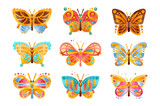 Beautiful colorful butterflies set vector Illustrations on a white background