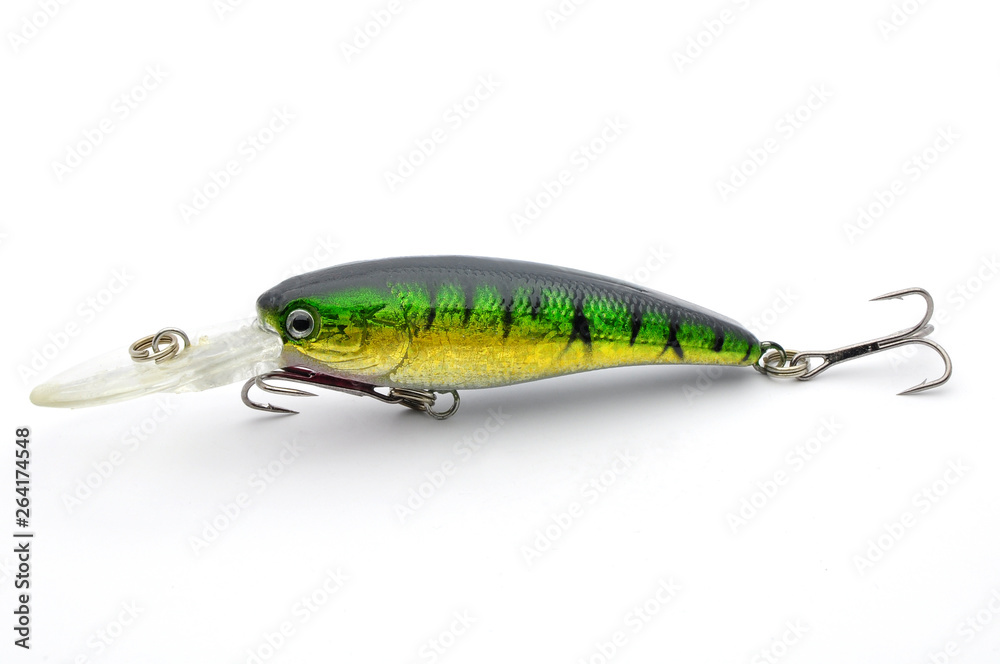 Bait for fishing wobbler with hooks on a white background