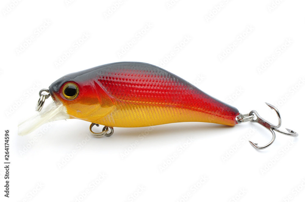 Bait for fishing wobbler with hooks on a white background Bait for fishing wobbler with hooks on a white background