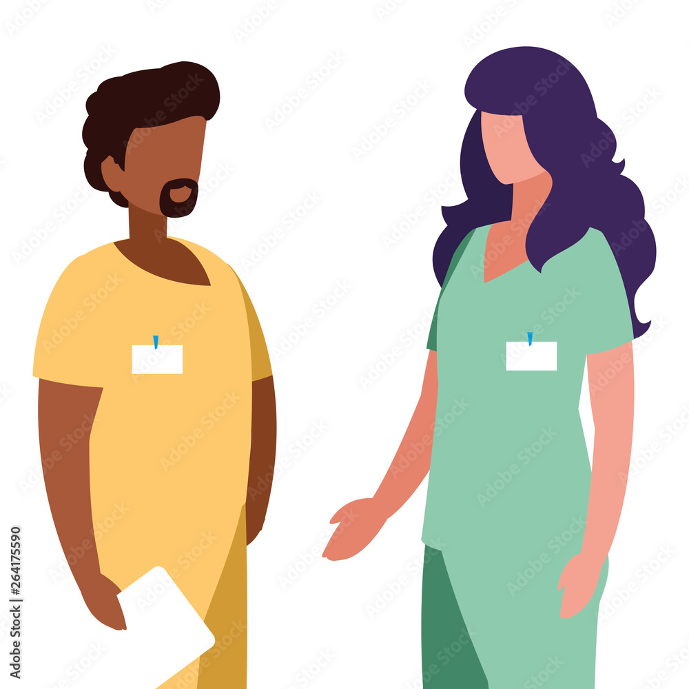 interracial couple medicine workers with uniform characters