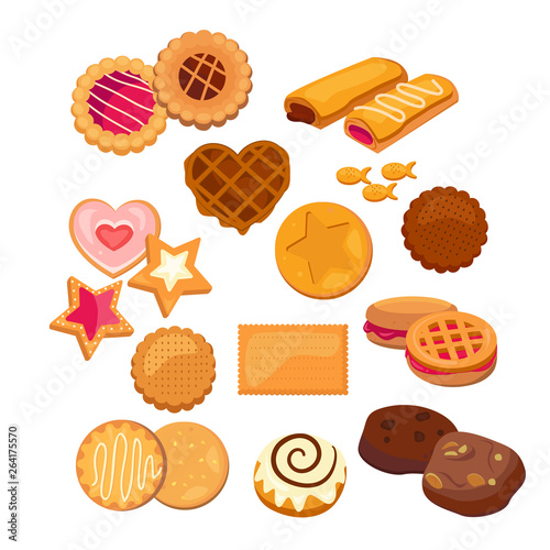 Delicious cookies set. Collection of sweet biscuits. Can be used for topics like dessert, food, bakery
