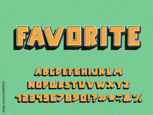 Retro Alphabet three dimensional design. Vector letters and numbers