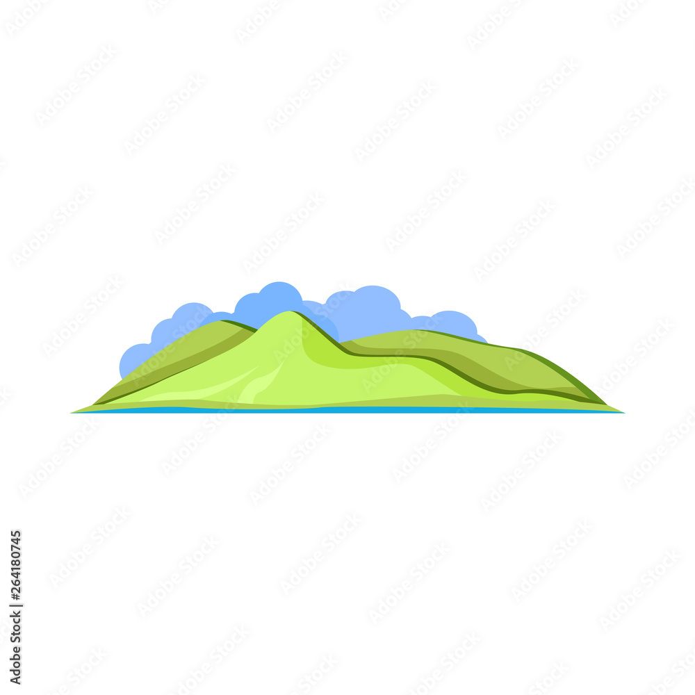 Obraz premium Hills cartoon illustration. Green lawn landscape. Mountains concept. Vector illustration can be used for topics like hiking, adventure travel, nature