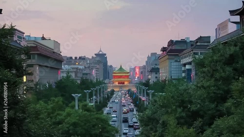 Traffic in downtown area near bell tower,xi'an,shaanxi,china