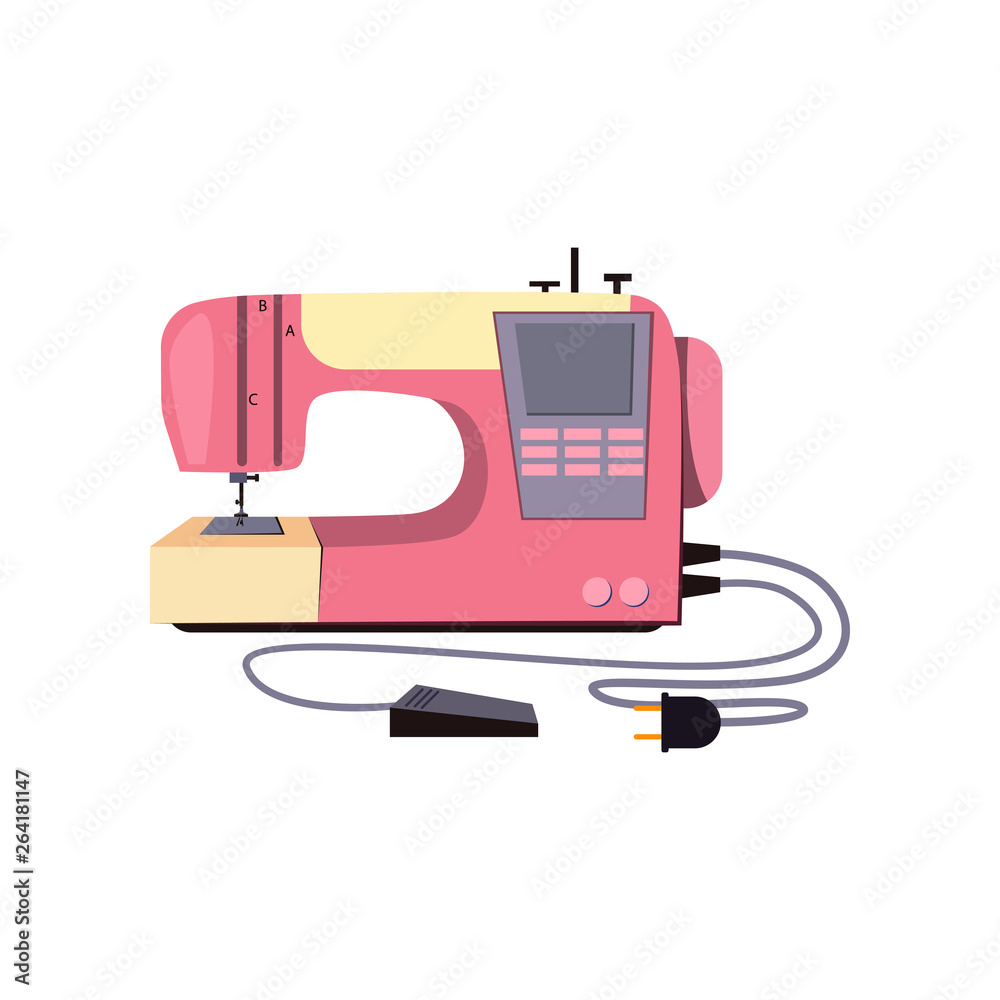 Sewing machine cartoon illustration. Modern machine with display and