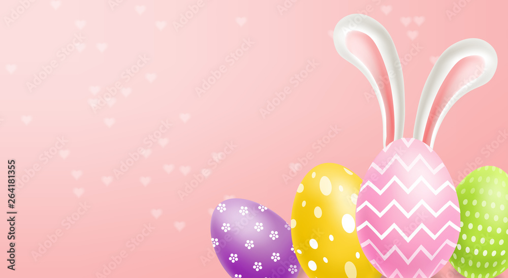 Easter Traditional colorful eggs Vector realistic. Spring holiday banner. 3d detailed poster templates