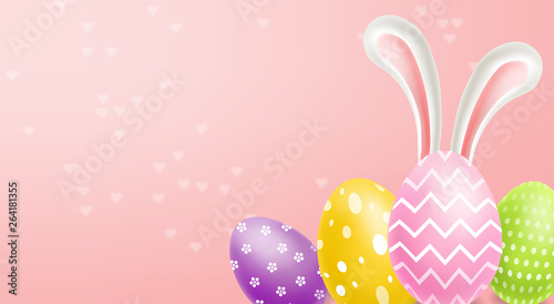 Easter Traditional colorful eggs Vector realistic. Spring holiday banner. 3d ...