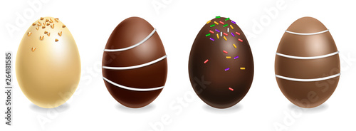 Chocolate eggs set Vector realistic. Milk chocolate and dark chocolate. 3d detailed poster or label collections