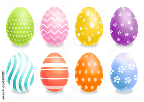 Colorful Easter eggs set Vector realistic. Spring holiday banner. 3d detailed...