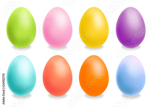 Colorful Easter eggs set Vector realistic. Spring holiday banner. 3d detailed poster templates