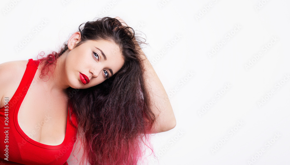 Beautiful woman face close up studio on white background