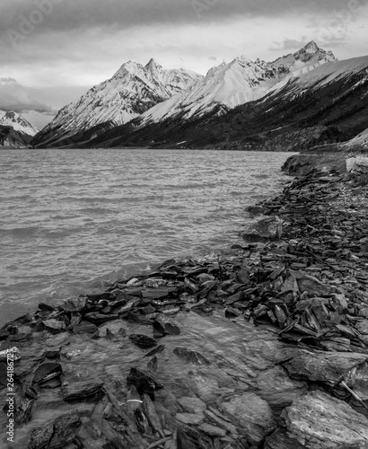 Black and white photo of Ranwu Lake, Tibet, China photo