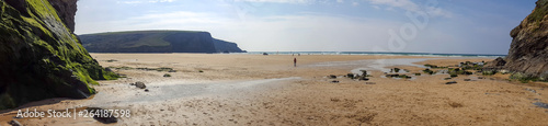 Panorama of Mawgan Porth beach, Cornwall, UK