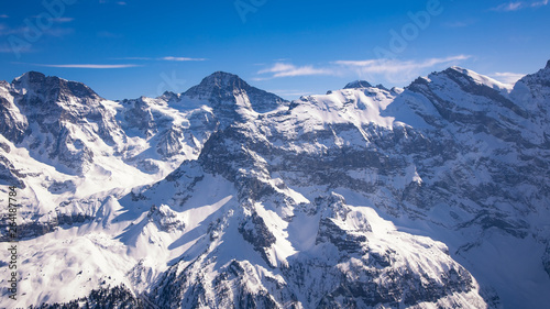 Panoramic of a snow with blue sky on the mountain of Alps in Switzerland © SASITHORN