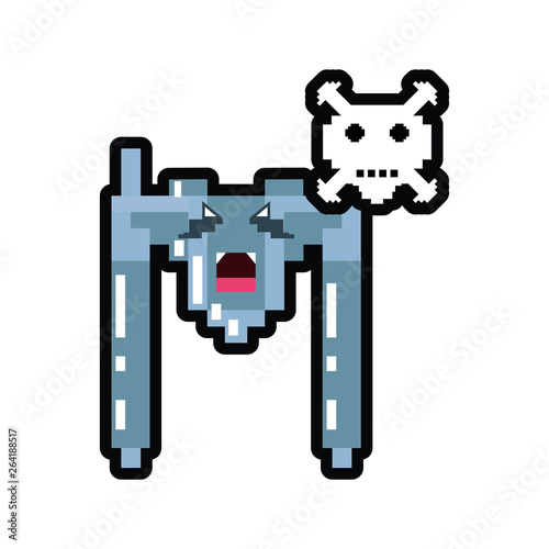 video game spaceship flying with skull danger pixelated