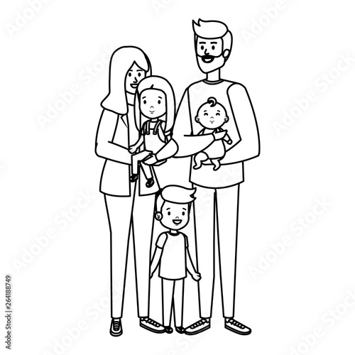 parents couple with kids characters