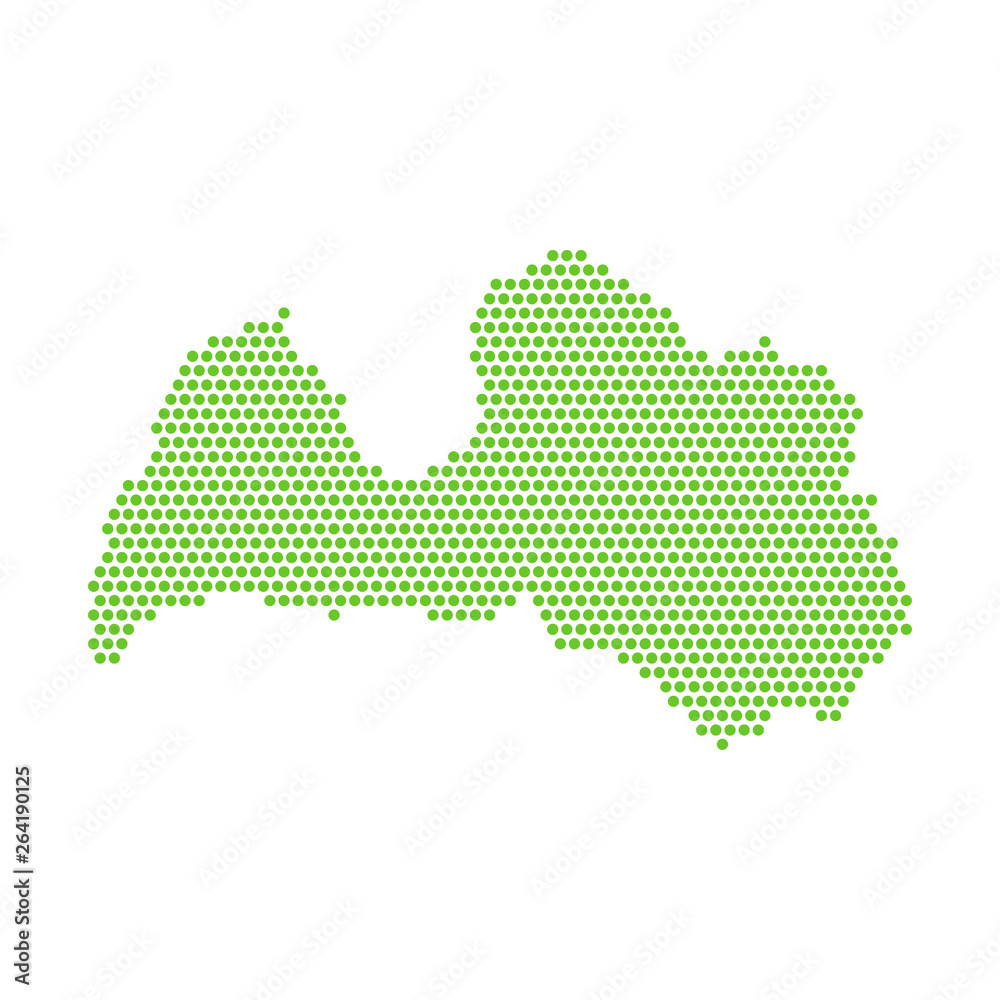Vector isolated simplified map of Latvia. Green silhouette from the points