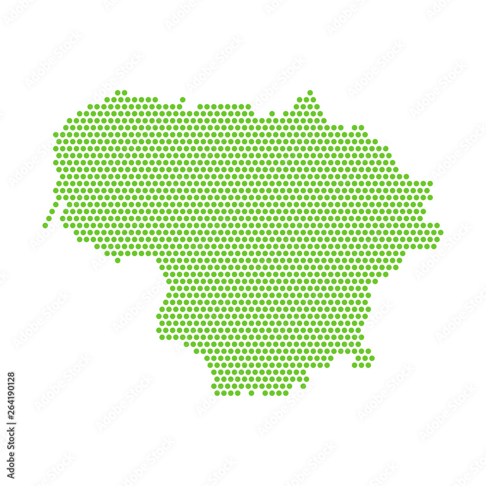 Vector isolated simplified map of Lithuania. Green silhouette from the points
