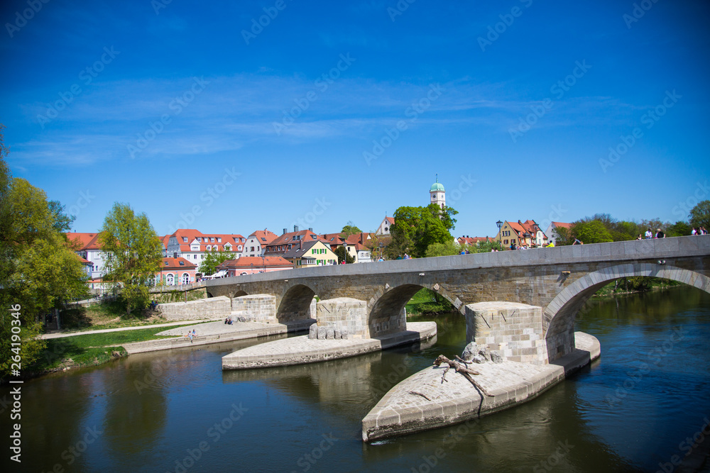 View from the stone bridge in Regensburg. Stone bridge